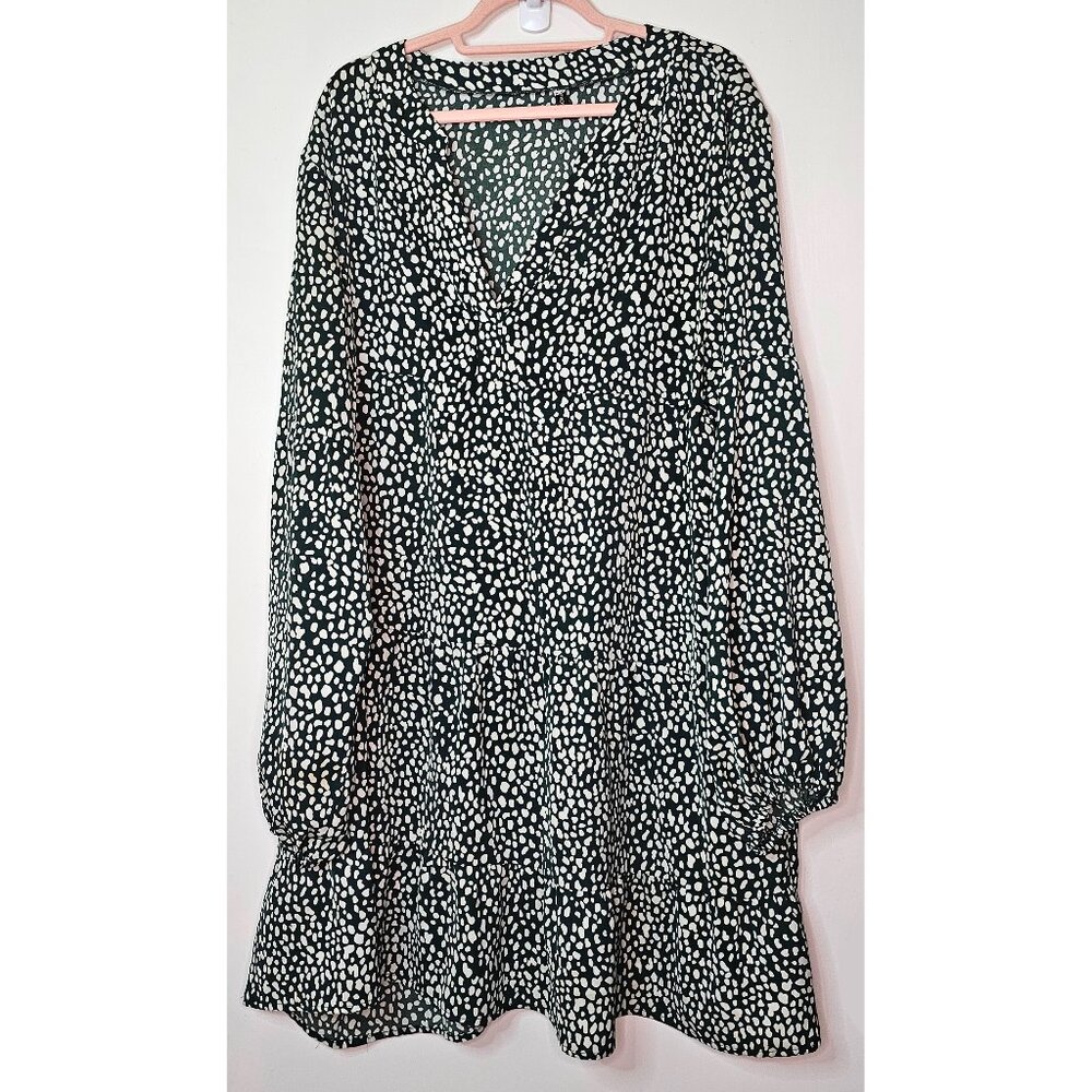 Brovave Dot Print Summer Puff/Peasant Long Sleeve Flowy Tiered Dress Tunic 3XL